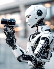 Fototapeta premium olated camera robot white technology digital electronic fiction film future futuristic lens machine
