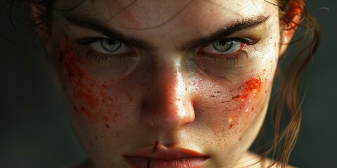 Close-Up Portrait of a Woman with Bloodstains