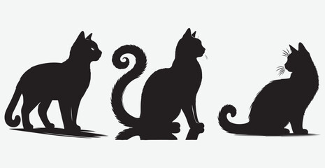 Cat silhouette isolated vector head tail full elegant new best cute sit design illustration animal pet collection full body head black and white download