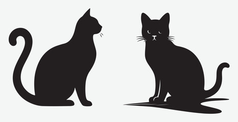 Cat silhouette isolated vector head tail full elegant new best cute sit design illustration animal pet collection full body head black and white download