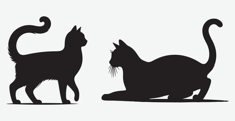 Cat silhouette isolated vector head tail full elegant new best cute sit design illustration animal pet collection full body head black and white download