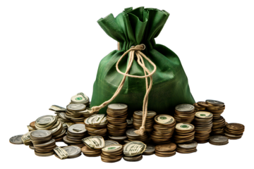 Sack full of money dollars with usd currency Isolated on transparent background