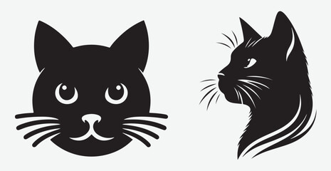 Cat silhouette isolated vector head tail full elegant new best cute sit design illustration animal pet collection full body head black and white download