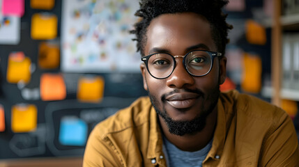 Fototapeta premium Business Startups: An African business leader pitching a startup idea in a vibrant office