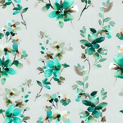 Traditional with a Modern Twist: Blue and Green Floral Bouquet Pattern