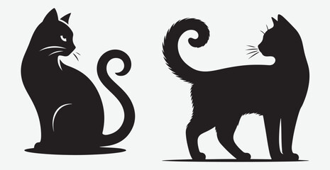 Cat silhouette isolated vector head tail full elegant new best cute sit design illustration animal pet collection full body head black and white download