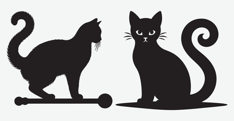 Cat silhouette isolated vector head tail full elegant new best cute sit design illustration animal pet collection full body head black and white download