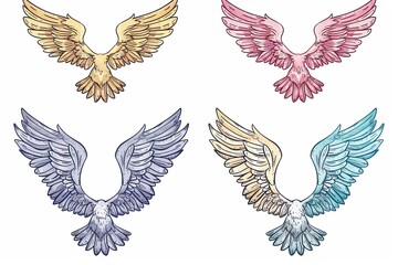 Fototapeta premium Wings flat icon, angel wings emblem, bird feathers doodle sketched, pigeon sign, spirituality symbol