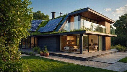 Obraz premium A contemporary ecofriendly house with solar panels