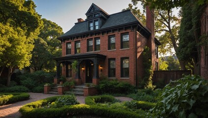Obraz premium A charming historical home with a brick facade ivycove
