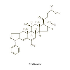 Cortivazol flat skeletal molecular structure Corticosteroid drug used in inflammation treatment. Vector illustration scientific diagram.
