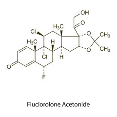 Fluclorolone Acetonide flat skeletal molecular structure Corticosteroid drug used in inflammation treatment. Vector illustration scientific diagram.
