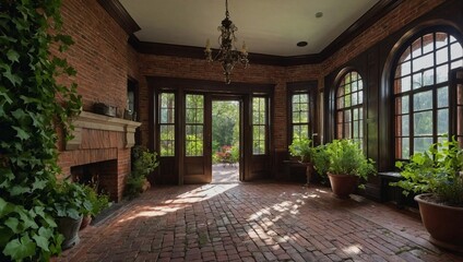 Fototapeta premium A charming historical home with a brick facade ivycove