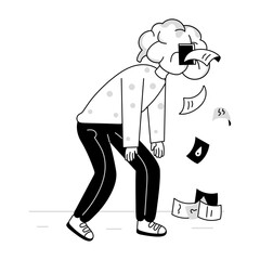 Person with mental fatigue, hand drawn mini illustration 

