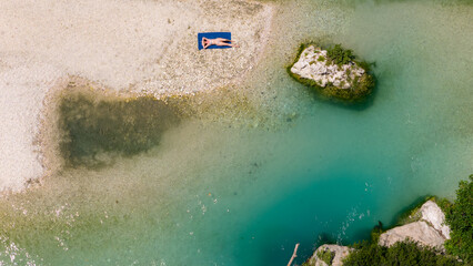 River on Parga island, Greece seen from drone