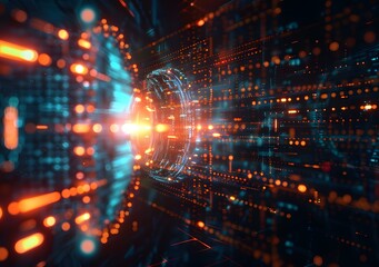Obraz premium Binary code tunnel. Futuristic information technology, cyberspace and data transfer concept.