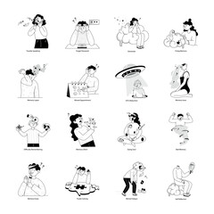 WebSet of 16 Forgetfulness Doodle Mini Illustrations 


