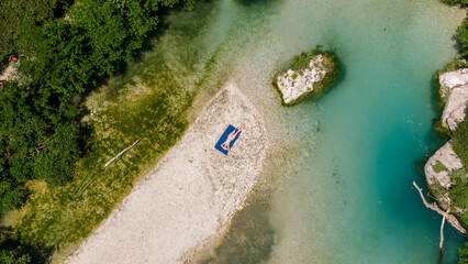 River on Parga island, Greece seen from drone