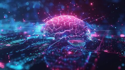 Obraz premium brain network with network connections on interface background