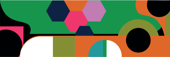 Vibrant street art murals on city walls featuring abstract geometric shapes and bright colors. vector illustration,eps10. © firman