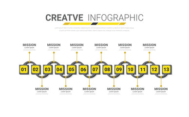 Presentation infographic template with 13 options, vector infographics design and marketing icons can be used for workflow layout, steps or processes.
