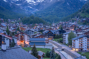 tourist go to travel in Zermatt to take a rest , walk ,hiking ,and see matterhorn mountain ,beautiful city viewpoint from top view Switzerland