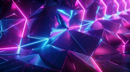 Glowing 3D Triangular Fractalscape with Neon Blue and Purple Laser Grids