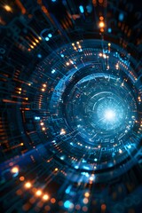 Fototapeta premium Blue and orange technology tunnel