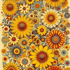 A close-up of a bunch of flowers a brown background, Hippie Wallpaper flower blossom pattern image