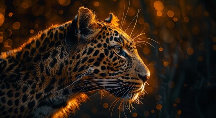 Photorealistic leopard portrait with cinematic lighting.