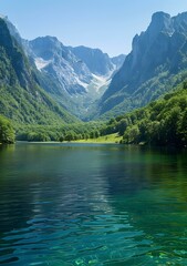 Fototapeta premium Scenic View of a Tranquil Lake Surrounded by Majestic Mountains
