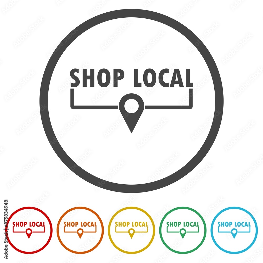 Poster Shop local icon. Set icons in color circle buttons