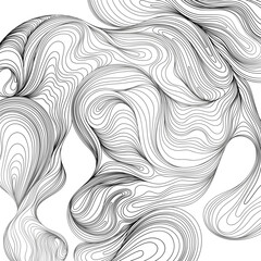 Black and white hand-drawn doodle waves.Abstract blot composition. Line splash shape. Liquid thin line ink painting style composition for decoration for background wallpaper.