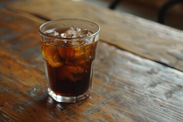 Refreshing Glass of Cold Brew on Wooden Table