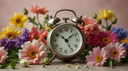 clock and flowers. Genrative.ai 