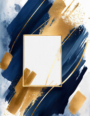 Golden frame with navy blue paint brush strokes on a white background