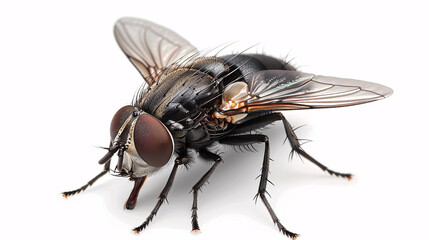 Fototapeta premium Fly isolated on white background. Macro photo of fly