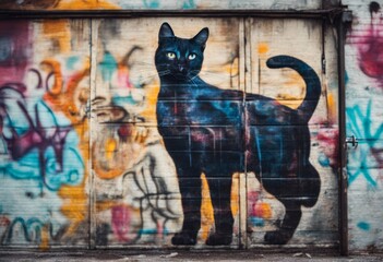 Obraz premium piece featuring cat abstract wall art graffiti standing cat