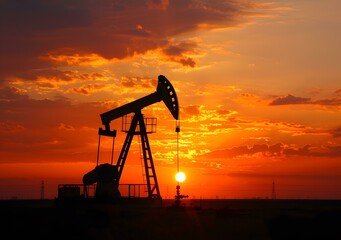 Oil field at sunset