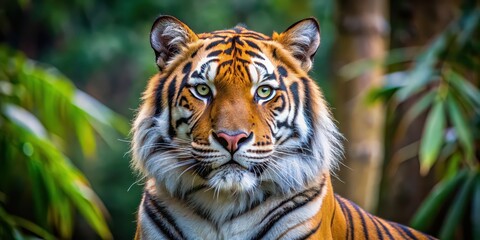 Fototapeta premium Close-up photo of a majestic tiger in its natural habitat, tiger, wildlife, predator, feline, big cat, jungle, nature