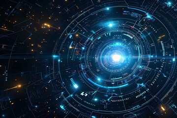 Obraz premium Blue and orange technology background with circuit board pattern