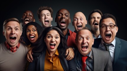 Fototapeta premium individuals faces as they react to winning the lottery. Capture multiple winners from a diverse range of age, gender and ethnicity backgrounds, shock, expression, happy