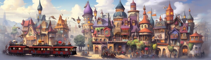 Cartoon pirates taking a piratethemed bus, Adventure, Bright colors, Digital painting, Nautical city journeywhite background,