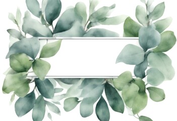 with eucalyptus banner water design hand drawn element brush celebration colours plant leaf frame floral illustration leaves green paper watercolor delicate birthday