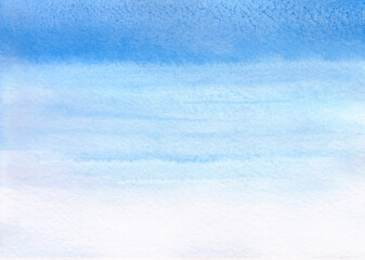 Obraz premium Watercolor painted illustration of a clear blue sky with a gradient. Colored blank abstract background. A decorative element for a banner, design, text, or business card. The texture of the paper.