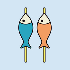 Fish roast on the barbecue grill vector icon