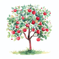 Watercolor Wind Cartoon Apple Tree