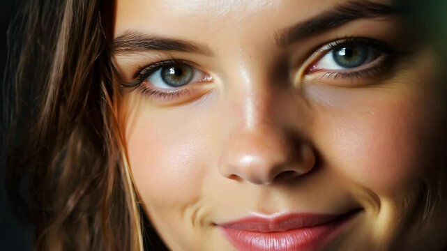 Close-up of young woman's captivating hazel eyes