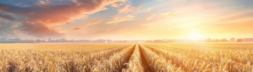 Obraz premium A beautiful landscape of a pumpkin patch at twilight, with the sky painted in warm hues of orange and pink, serene and stunning
