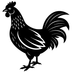 Solid black outline Silhouette A chicken is standing vector Illustration: Adorable Feline Design